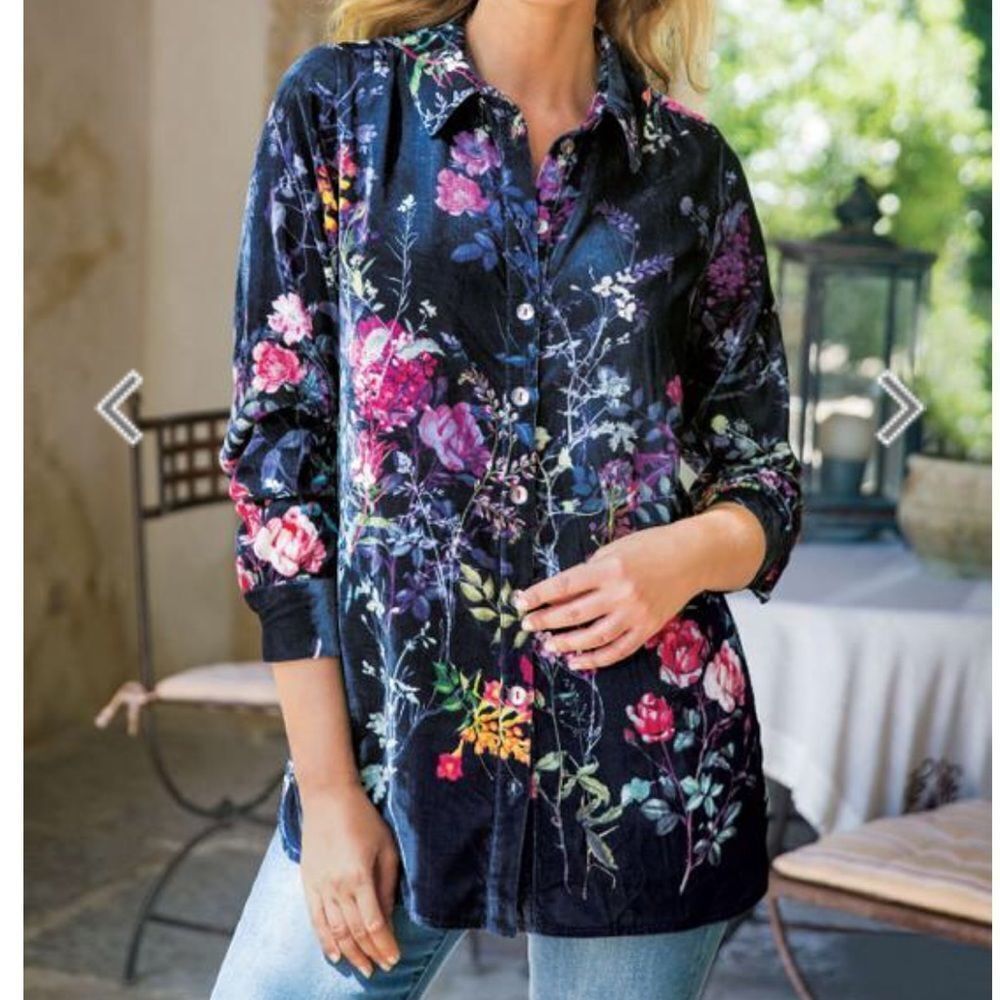 Soft surroundings jardim velvet button up shirt